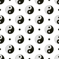 Abstract ying yang seamless pattern vector on isolated white background. A creative illustration with black, white, and gray colors for fabric, cloth, etc. Printable Eps 10 format.