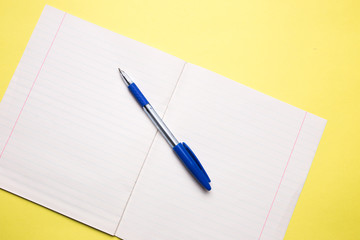school notebook with pen on background
