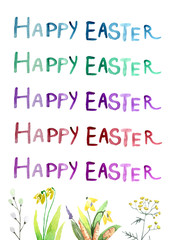 Obraz premium Happy Easter card with text, hand drawn illustration
