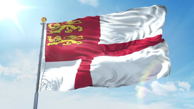 Sark flag waving in the wind against deep blue sky. National theme, international concept. 3D Render Seamless Loop 4K