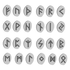 Scandinavian gray runes letters on white background.