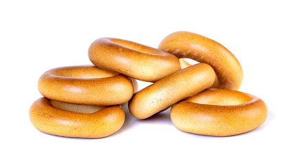 Small dry bagels, small rolls on a white background