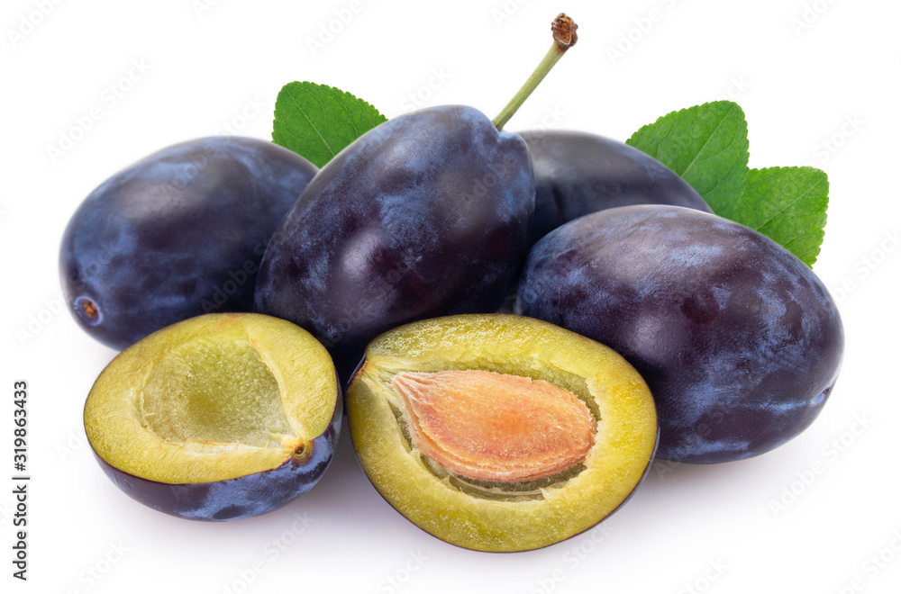 Poster fresh plum on white background