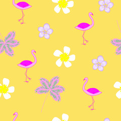 seamless pattern with flamingo and tropic flowers. flamingo tropical pattern for wrapping, textile, fabric, wallpaper
