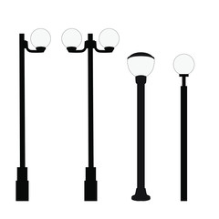 Set of modern street lights.  Street lantern silhouette, round lantern, black and gray color, isolated on white background