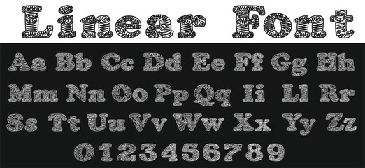 Linear vector decorative font. Modern type of concentric lines