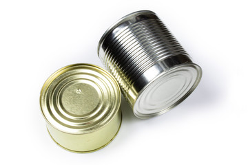 Closed preserve cans isolated on white background