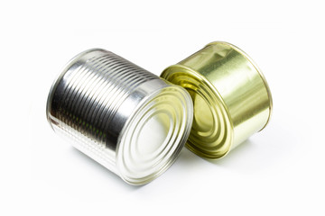 Closed preserve cans isolated on white background