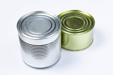 Closed preserve cans isolated on white background