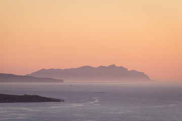Evening view from Mount Cofano on Aegadian Islands on Mediterranean Sea, Sicily Island in Italy