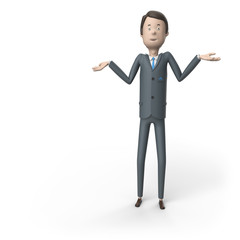 Cartoonish Businessman in Questioning Pose Shrugging Shoulders