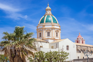 Dome of St Francis church in Trapani, capital of Trapani Province on Sicily Island in Italy - obrazy, fototapety, plakaty