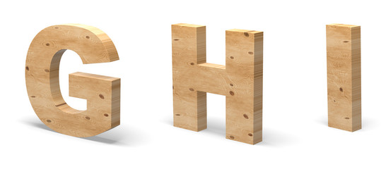 3D Letters G, H, I, Cut out of Wood