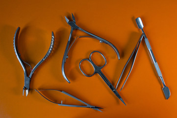 A set of cosmetic tools for manicure and pedicure