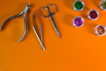 A set of cosmetic tools for manicure and pedicure closeup.NEF