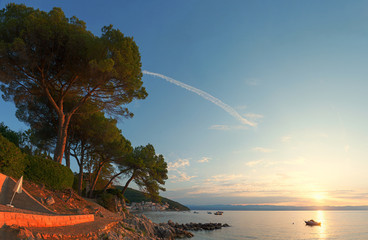 adriatic coast, moscenicka draga in warm evening light, croatian landscape