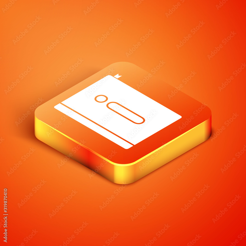 Poster isometric user manual icon isolated on orange background. user guide book. instruction sign. read be