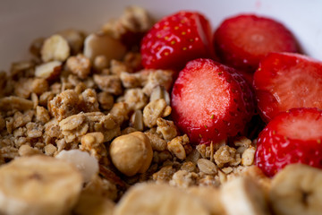 healthy breakfast with muesli and strawberries 