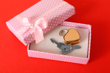 Lock and key in a box for a gift