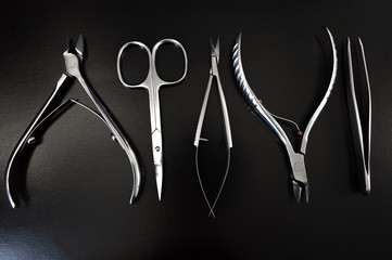 A set of cosmetic tools for manicure and pedicure closeup.NEF