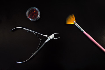 A set of cosmetic tools for manicure and pedicure closeup.NEF