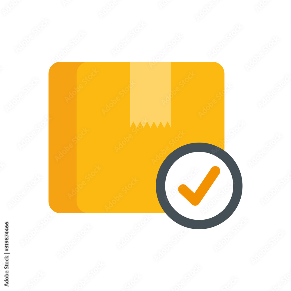 Poster delivery service with box with check symbol