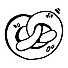 Digital illustration contour black handmade crispy pretzel. Print for banners, posters, cards, fabrics, invitations, cafes.
