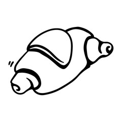 Digital illustration doodle contour black handmade cute croissant. Print for banners, posters, cards, fabrics, invitations, cafes.
