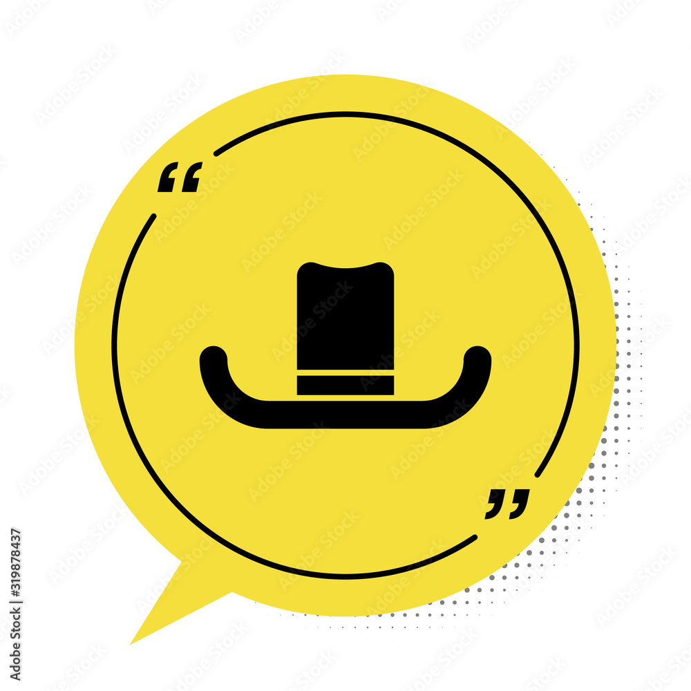 Wall mural Black Man hat with ribbon icon isolated on white background. Yellow speech bubble symbol. Vector Illustration