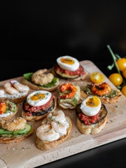 food, sandwiches with shrimp, egg, herbs, serving example