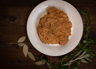 Vegan meat seitan made with vital wheat gluten, herbs and spices
