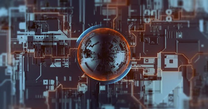 Digital crypto nanotechnology, neural network, futuristic processor. Development innovation high-tech CPU. High speed data processing 3D video.