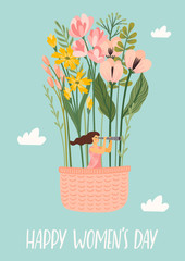 International Women s Day. Vector templates with cute woman