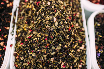 Close-up of green tea leaves