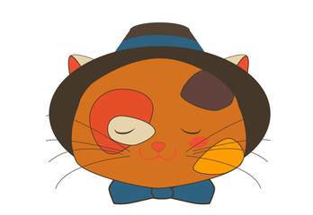 Cute Callico Kitten Sleepy Face with Blue Ribbon and Hat