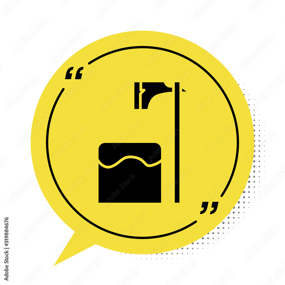 Poster black executioner axe in tree block icon isolated on white background. hangman, torturer, executor, 
