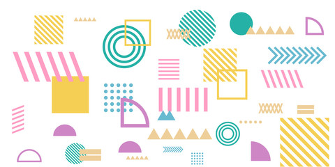 Memphis simple colorful yellow green pink abstract circle line rectangle box arrow cross mountain river pie egypt basic shape background for shirt. Suit for pattern and presentation background.