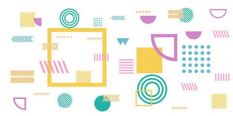 Memphis simple colorful yellow green pink abstract circle line rectangle box arrow cross mountain river pie egypt basic shape background for shirt. Suit for pattern and presentation background.