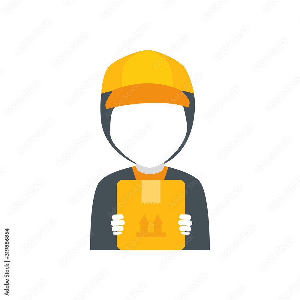 Poster worker with box of delivery service