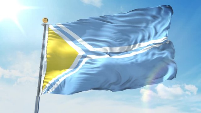 Tuva flag waving in the wind against deep blue sky. National theme, international concept. 3D Render Seamless Loop 4K