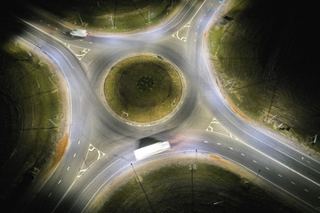 Road roundabout at night