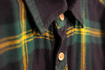 bright color green yellow checkered square flannel vintage shirt with a collar and  buttons