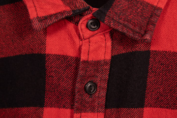  bright color red checkered square flannel vintage shirt with a collar and black buttons