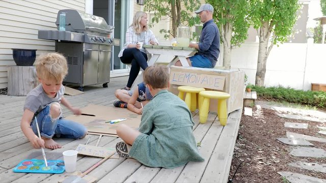 Family Painting, Making Lemonade Stand On Deck