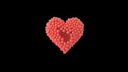 Heart shape made out of shiny spheres. Valentine's Day. 3D rendering.