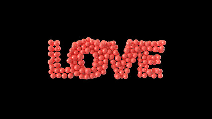 Word "Love" made out of shiny spheres. Valentine's Day. 3D rendering.