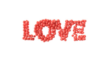 Word "Love" made out of shiny spheres. Valentine's Day. 3D rendering.