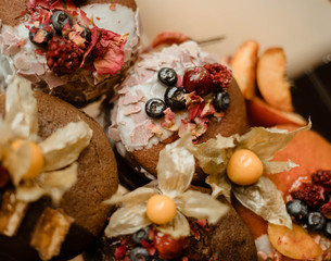 chocolate cake with dried fruits and nuts