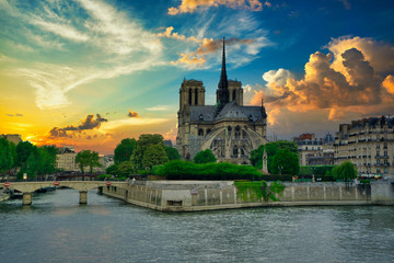 Notre Dame de Paris under an amazing Sky, before the Fire, Paris, France