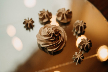 christmas cakes decoration on wooden background